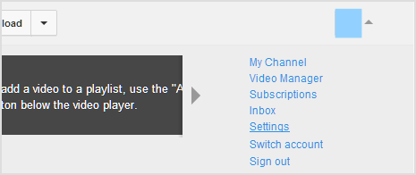 youtube account settings option