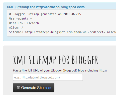 online tool for creating full blogger blog sitemap