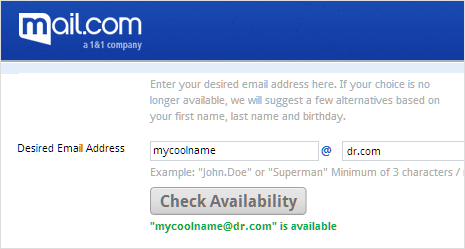 shortest email id @dr.com from mail.com service provider