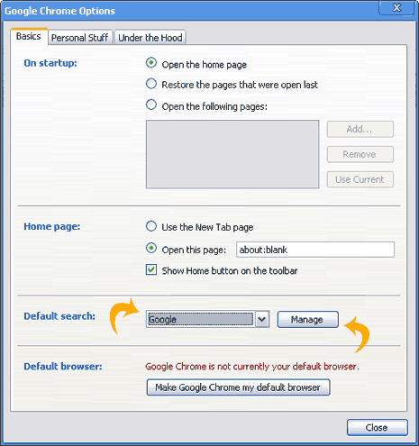 how to make google default search engine chrome
