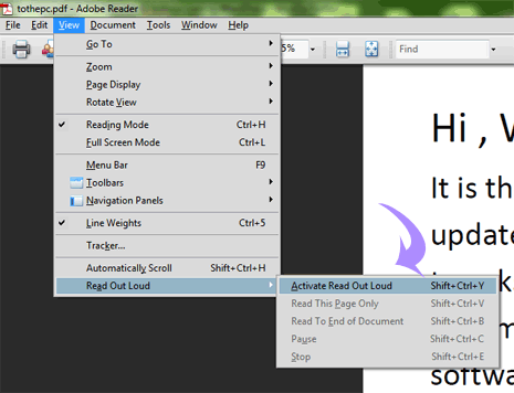 how to get adobe reader to read out loud