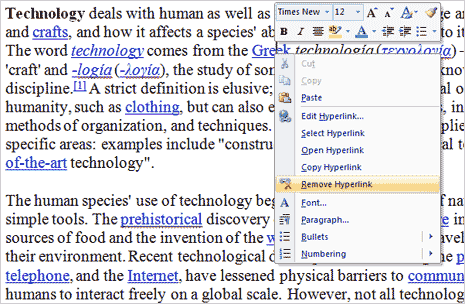 remove hyperlink in word pc