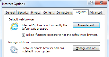 internet explorer default browser button
