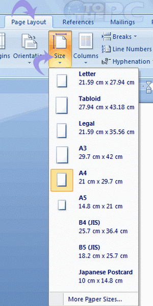 change document size in word