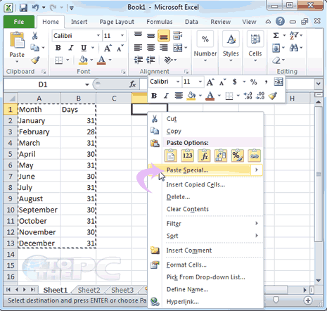 transform excel row to column