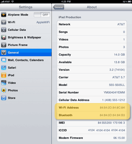 how to find mac address on ipad