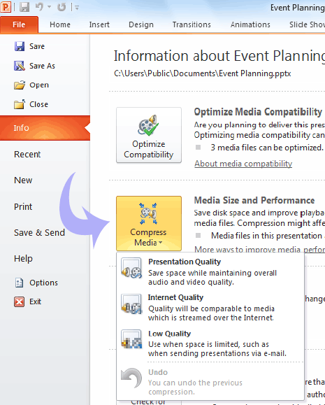 compress powerpoint 2010
