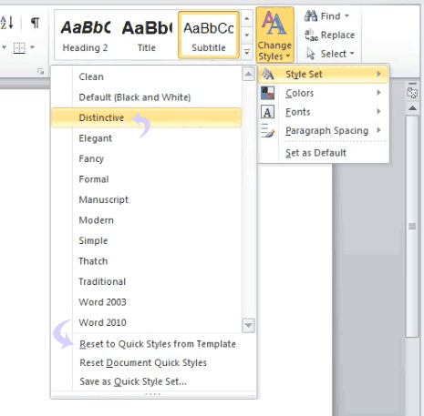 how to change style set in word