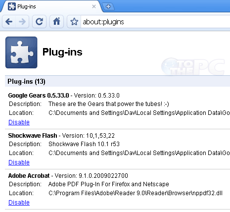 Type about:plugins in address