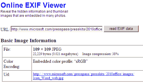 online metadata and exif viewer