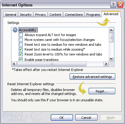 resetting internet explorer 10