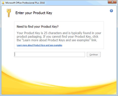 office 2010 product key. Then enter the product key as