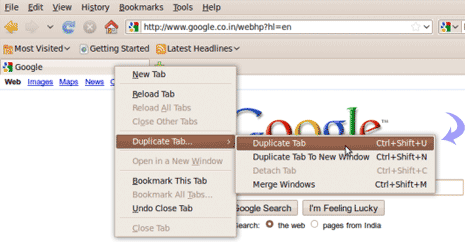 google chrome duplicate tab