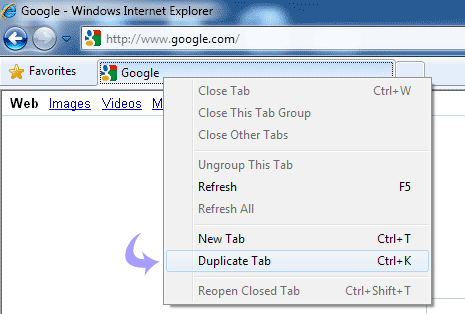 duplicate tab shortcut key