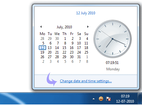 utc clock windows 7