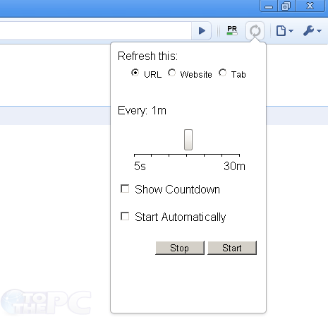 Select if you want to auto refresh specific website, URL or tab. Also, select specific time for refresh cycle.