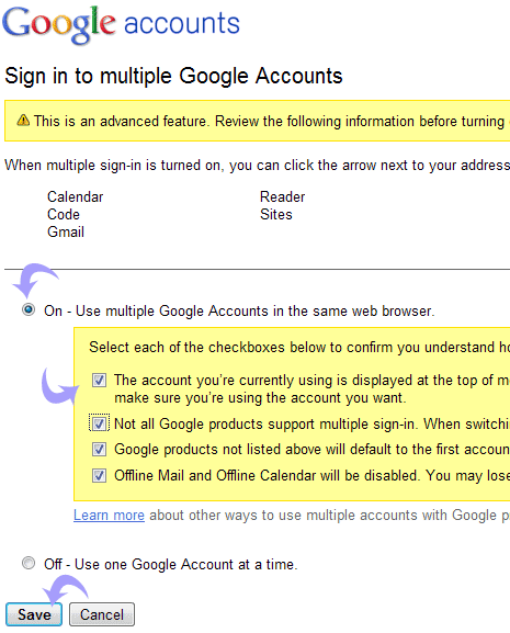 gmail login button. Turn ON multiple sign-in for