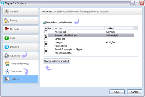 enable keyboard shortcuts skype for mac