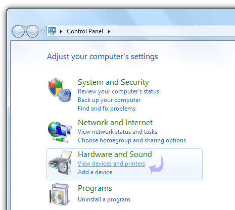 runas printer control panel