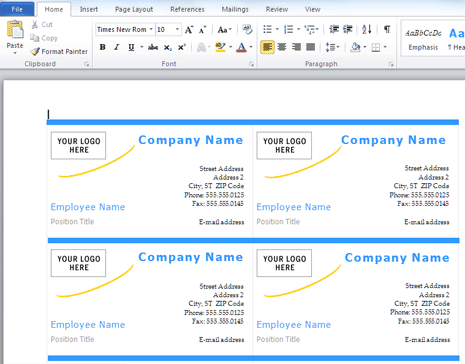 Business Card Templates Free For Word 2010