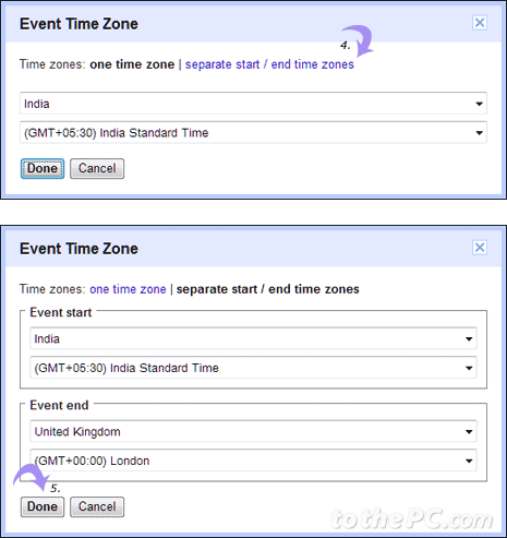 Different time zones for events in Google Calendar