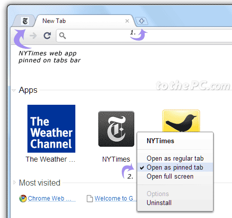 Open Chrome web apps full screen or pinned