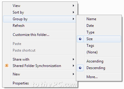 windows sort by folder size