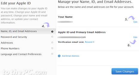 To change email address,