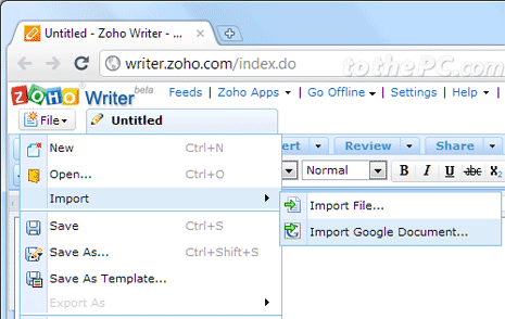 open writer.zoho.com