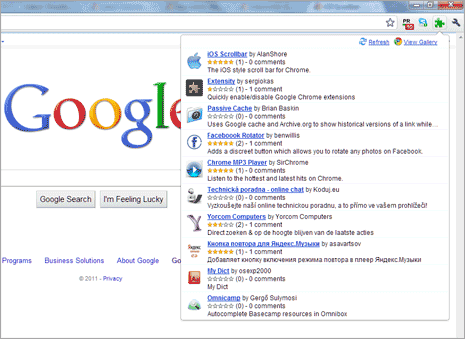 Chrome Extensions Toolbar Menu