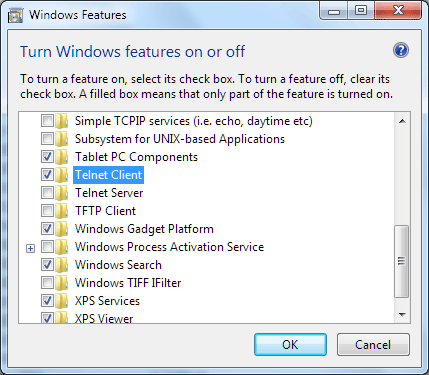 install telnet server windows 7