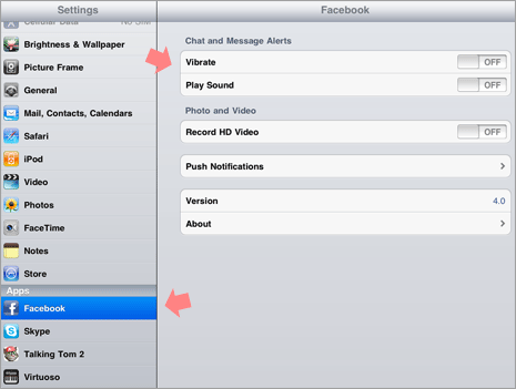 how to turn off vibrate for facebook chat on iphone