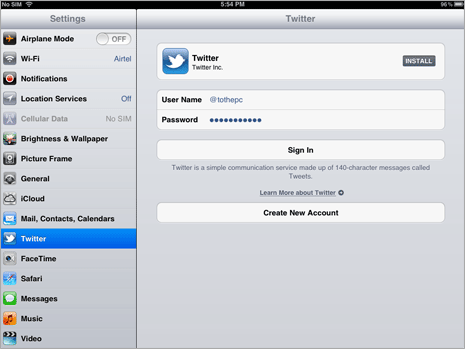 Add multiple Twitter accounts on iPad to tweet directly