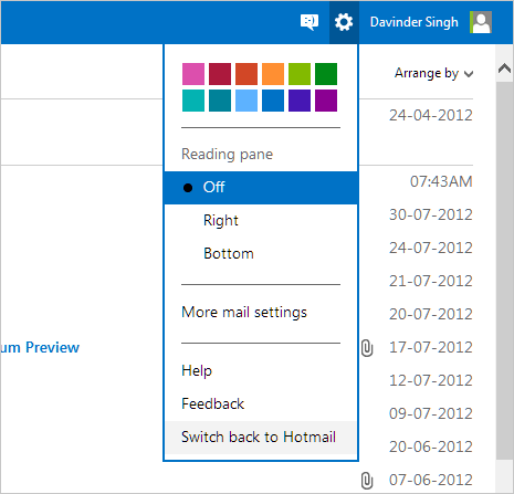 outlook live inbox single line layout