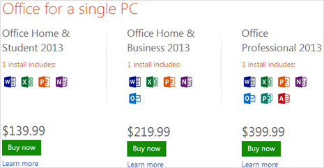 compare microsoft office home vs professional