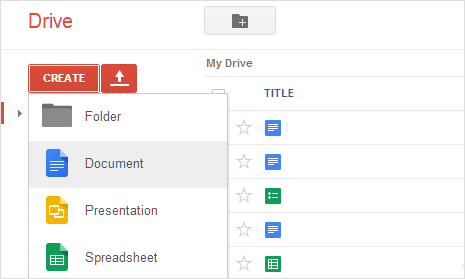 start creating new google drive docs