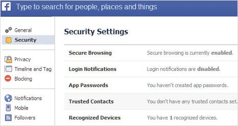 Trusted Contacts feature in Facebook account settings