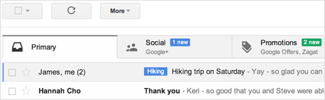 gmail inbox with tabs