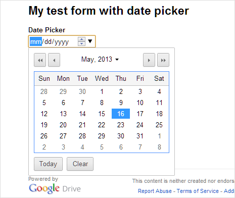 preview date picker in google forms