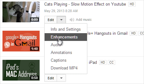 youtube video enhancement option