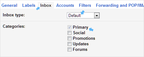 gmail settings for inbox type options