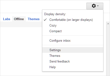 gmail settings option, click gear icon