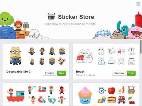 add more stickers in facebook chat from stickers store