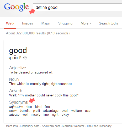 find Synonyms similar words on google search