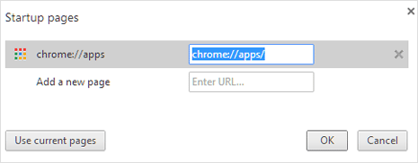 set apps list to appear on start page in google chrome