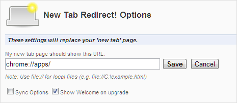 use redirect plugin to see apps list on new tab