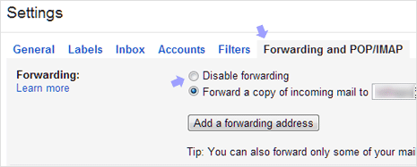 Gmail email forwarding settings