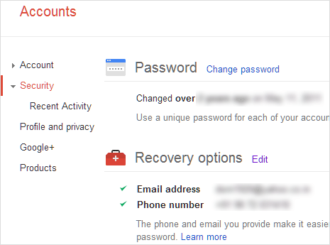 Gmail account recovery settings setup