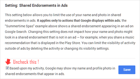 Disable Google plus endorsements in advertisement option