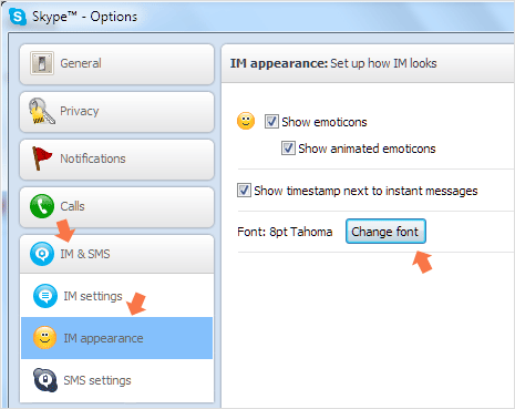 Skype change font size settings